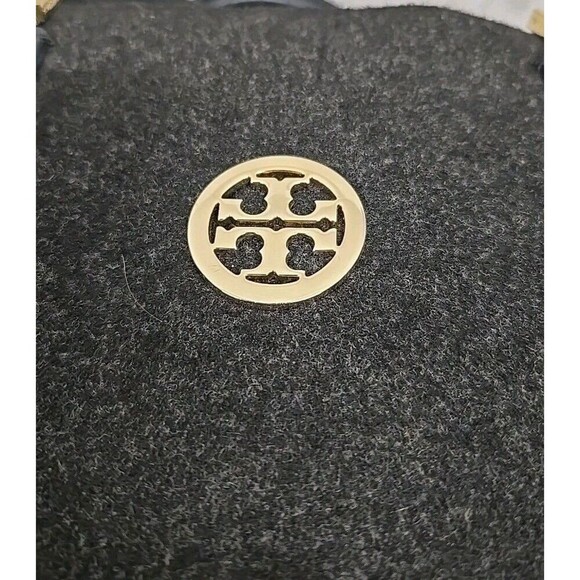 Tory Burch Ella Tote Felt Wool Leather Handbag Charcoal Gray Size Large - Picture 5 of 13